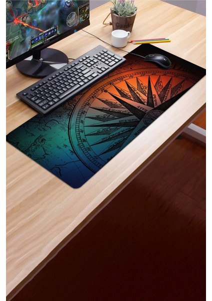 Sonictouch Orta Çağ Pusula Gamer Oyuncu Dikişsiz Sıvı Geçirmez Siyah Klavye Mouse Pad 32X70CM modelleri