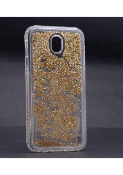 Galaxy J7 Pro - J730 Pro Uyumlu Kılıf Özel Tasarım Sıralı Taşlı Sıvılı Simli Silikon Kapak