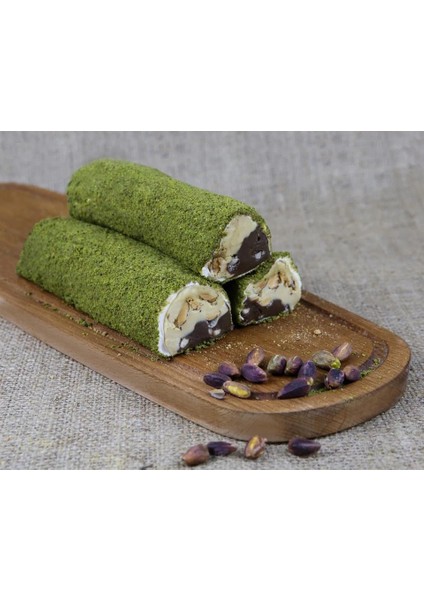 Toz Fıstık Kaplı Ikiz Fındık Kremalı Dolgulu Antep Fıstıklı Lokum