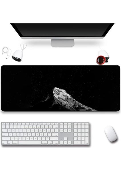 Sonictouch Siyah Dağ Temalı Gamer Oyuncu Dikişsiz Sıvı Geçirmez Klavye Mouse Pad 32X70CM