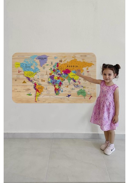 Ahşap Görünümlü Eğitici Detaylı Atlası Dünya Haritası Duvar STICKER -60X105-3842 fırsatları