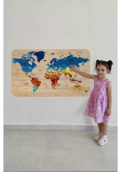 Ahşap Görünümlü Eğitici Detaylı Atlası Dünya Haritası Duvar STICKER -60X105-3856 fırsatları