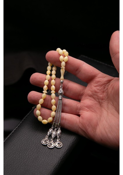 Bilek Boy Arpa Tane Gümüş Püsküllü Damla Kehribar Tesbih modelleri