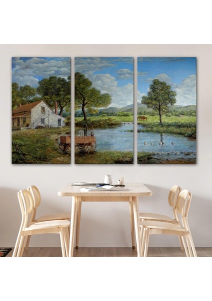 Köy ve Akarsu Manzaralı Dekoratif Kanvas Duvar TABLOSU-3425 modelleri