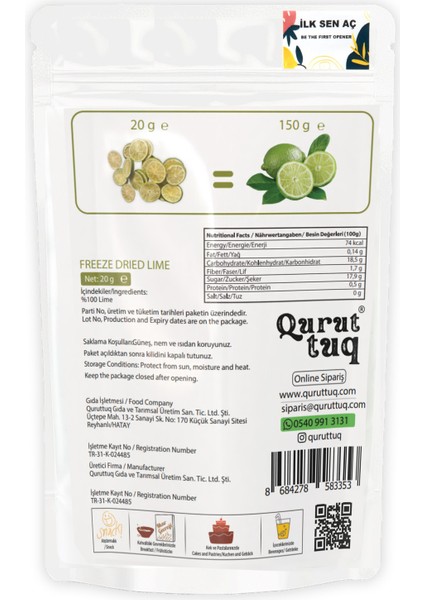 Dondurularak Kurutulmuş Lime 20 gr - Şeker İlavesiz