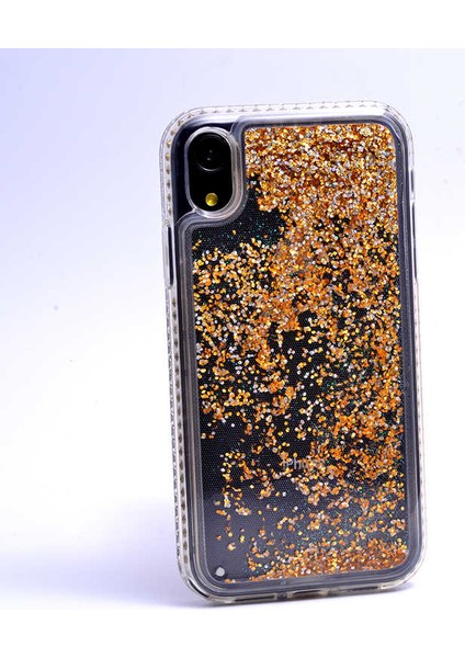 iPhone Xr Uyumlu Kılıf Özel Tasarım Sıralı Taşlı Sıvılı Simli Silikon Kapak
