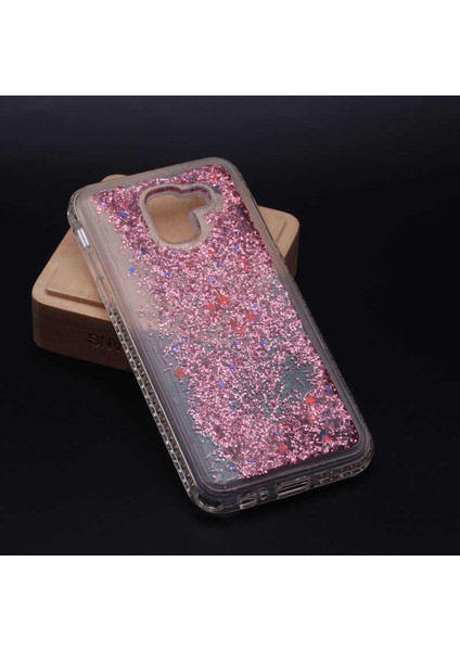 Galaxy J6 Uyumlu Kılıf Özel Tasarım Sıralı Taşlı Sıvılı Simli Silikon Kapak