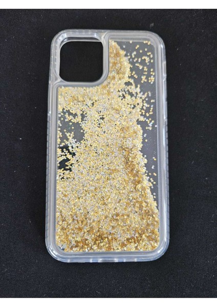 iPhone 11 Pro Uyumlu Kılıf Özel Tasarım Sıralı Taşlı Sıvılı Simli Silikon Kapak