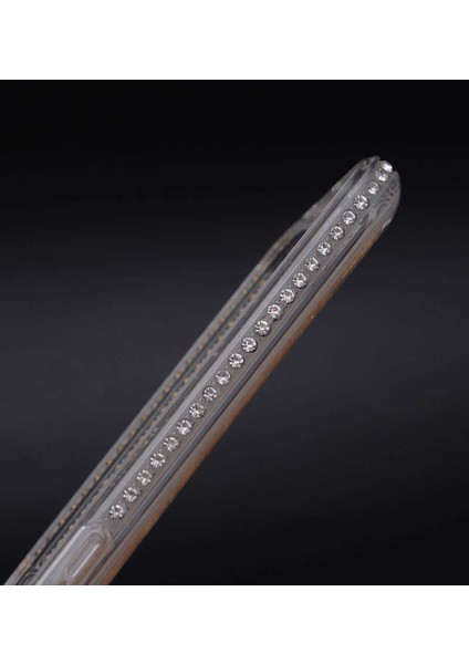 iPhone 11 Pro Uyumlu Kılıf Özel Tasarım Sıralı Taşlı Sıvılı Simli Silikon Kapak