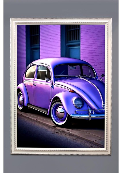 Dekoratif Modern Araba Desenli Çerçeveli Kumaş Baskı Tablo 50x70cm