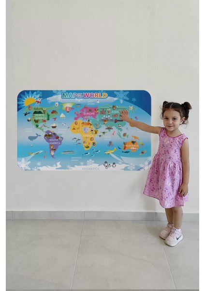 Eğitici Dünya Haritası Dünya Atlası Çocuk ve Bebek Odası Duvar STICKER-60X105-3779