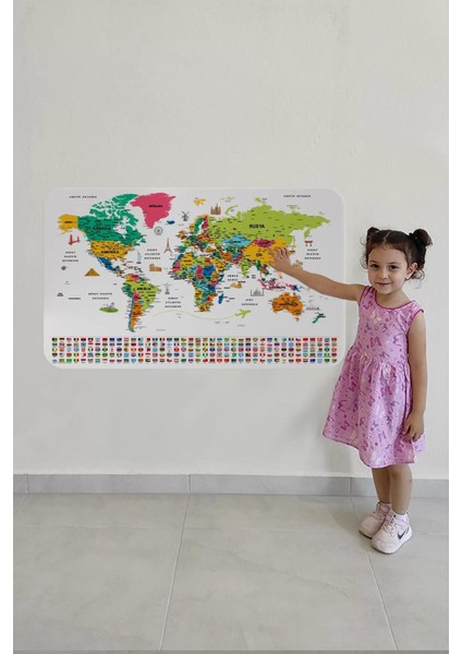 Türkçe Ülke Bayrak Lı Eğitici Başkent Detaylı Atlası Dünya Haritası Duvar STICKER -60X105-3841 fırsatları