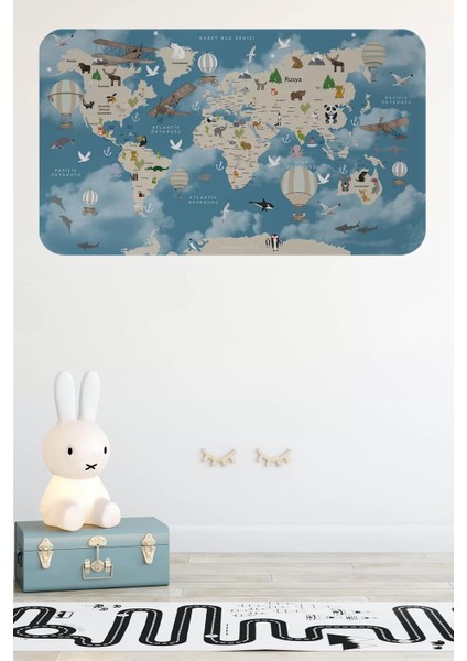 Eğitici Dünya Haritası Dünya Atlası Çocuk ve Bebek Odası Duvar STICKER -60X105-3827