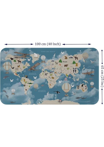 Eğitici Dünya Haritası Dünya Atlası Çocuk ve Bebek Odası Duvar STICKER -60X105-3827