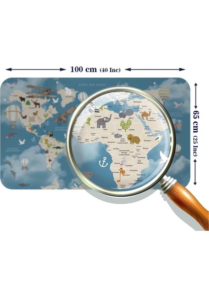 Eğitici Dünya Haritası Dünya Atlası Çocuk ve Bebek Odası Duvar STICKER -60X105-3827
