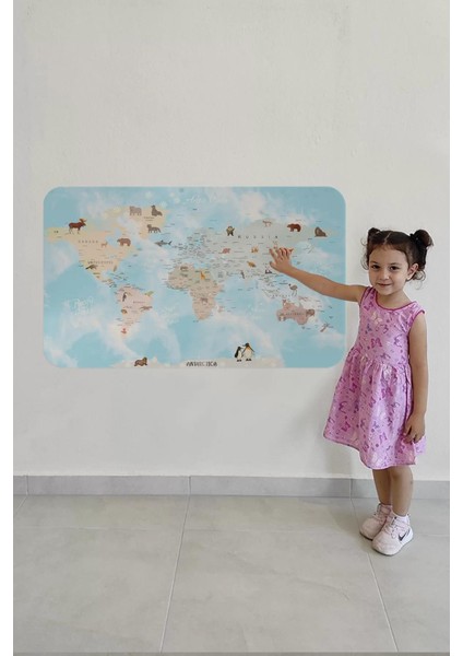 Eğitici Dünya Haritası Dünya Atlası Çocuk ve Bebek Odası Duvar STICKER -60X105-3827