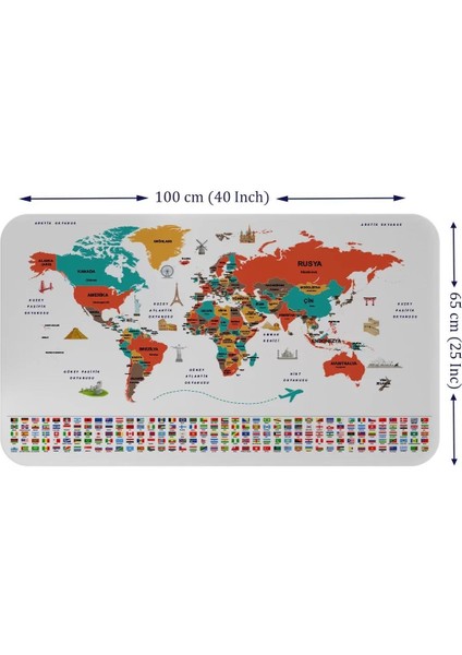 Türkçe Ülke Bayrak Lı Eğitici Başkent Detaylı Atlası Dünya Haritası Duvar STICKER -60X105-3858 fiyatları