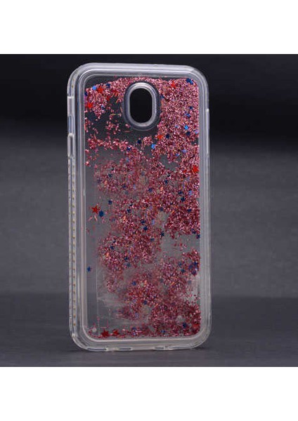 Galaxy J7 Pro - J730 Pro Uyumlu Kılıf Özel Tasarım Sıralı Taşlı Sıvılı Simli Silikon Kapak