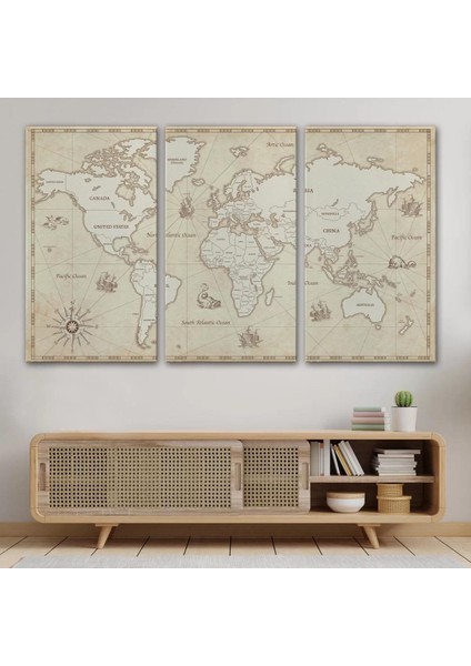 Eskitme Dünya Haritası Vintage Dekoratif Kanvas Tablo 1075 modelleri