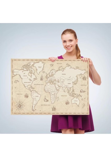 Eskitme Dünya Haritası Vintage Dekoratif Kanvas Tablo 1075 fırsatları