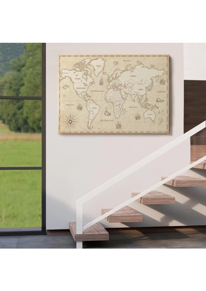 Eskitme Dünya Haritası Vintage Dekoratif Kanvas Tablo 1075 indirimleri