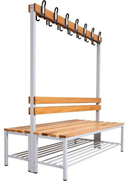 Ayakkabılıklı 4 Ayaklı Çift Taraflı Bank, Kanca Şeritli Bank, 14 Kanca, 150 x 85 x 170 cm , Spor Bankı