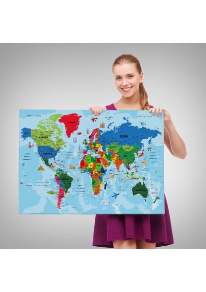 Türkçe Dünya Haritası Kanvas Tablo Son Derece Detaylı ve DEKORATIF-2036 fırsatları