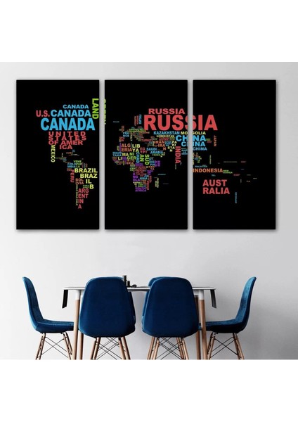 Siyah Zeminli Ülke Isimli Dünya Haritası Kanvas Tablo 1015 modelleri