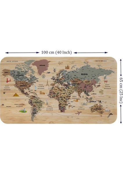 Ahşap Görünümlü Türkçe Eğitici Detaylı Atlası Dünya Haritası Duvar STICKER-60X105-3844 fiyatları