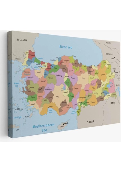 Kanvas Türkiye Haritası Komşulu Ülkeli Dekoratif 1067