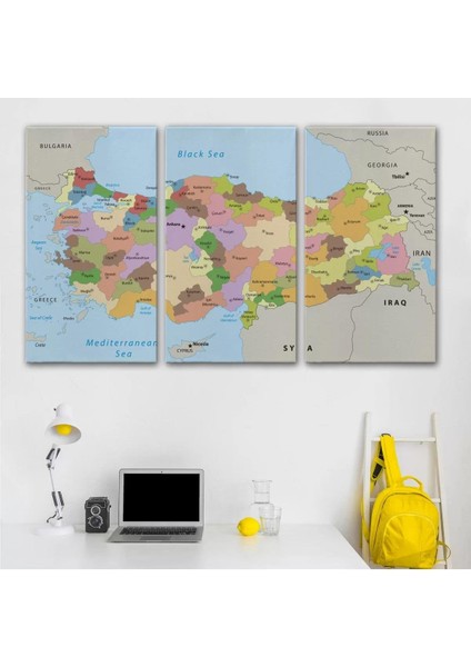Kanvas Türkiye Haritası Komşulu Ülkeli Dekoratif 1067 modelleri
