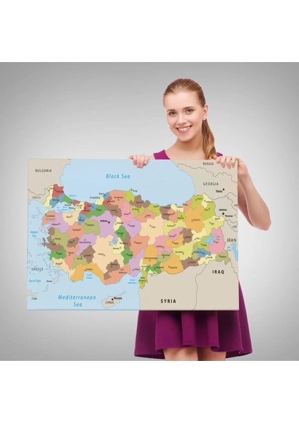 Kanvas Türkiye Haritası Komşulu Ülkeli Dekoratif 1067 fırsatları