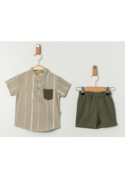 Tarz Gömlek Çizgi Desenli Belden Ayarlanabilir Kısa Kollu Şortlu 2'li Takım Çocuk ve Bebek Giyim Özel Gün Bayramlık Düğünlük