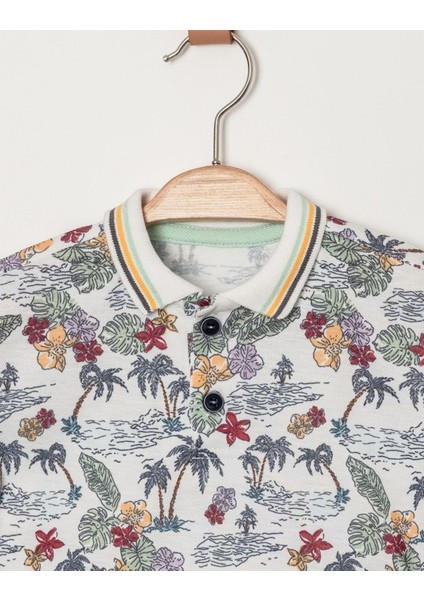Tarz Lakos Palmiye Desenli Belden Ayarlanabilir Kısa Kollu Şortlu 2'li Takım Çocuk ve Bebek Giyim Özel Gün Bayramlık Düğünlük modelleri