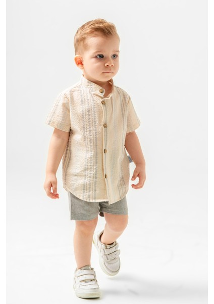 Tarz Gömlek Çizgi Desenli Belden Ayarlanabilir Kısa Kollu Şortlu 2'li Takım Çocuk ve Bebek Giyim Özel Gün Bayramlık Düğünlük fiyatları