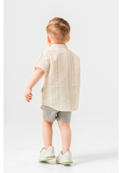 Tarz Gömlek Çizgi Desenli Belden Ayarlanabilir Kısa Kollu Şortlu 2'li Takım Çocuk ve Bebek Giyim Özel Gün Bayramlık Düğünlük modelleri