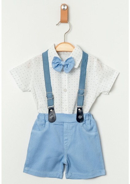 Tarz Desenli Gömlek Belden Ayarlanabilir Slopetli Kısa Kollu Şortlu 2'li Takım Çocuk ve Bebek Giyim Özel Gün Bayramlık Düğünlük