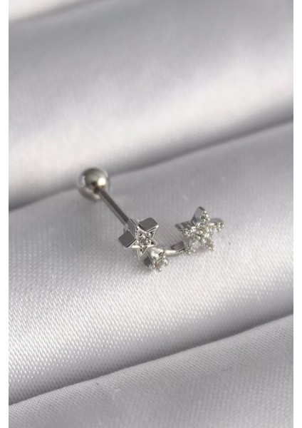 316L Çelik Gümüş Renk Zirkon Taşlı Yıldız Tragus Piercing