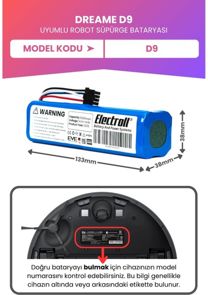 Dreame D9 Uyumlu Batarya (Maksimum Kapasite) 7000MAH Pil Robot Süpürge Mop Cleaner Bataryası Değişim fiyatları