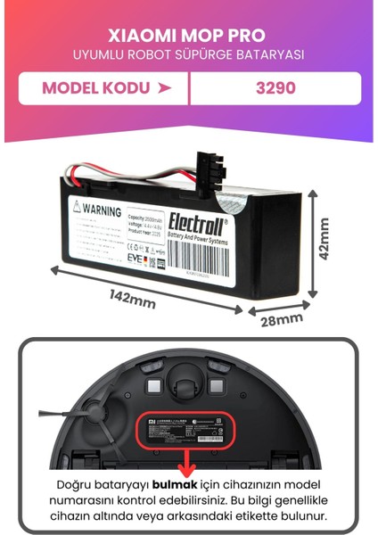 Conga 3290 Uyumlu Batarya (Maksimum Kapasite) 3500MAH Pil Kutulu Robot Süpürge Bataryası Değişimi fiyatları