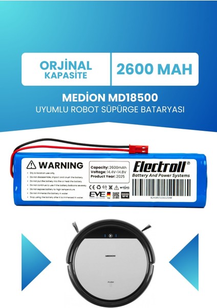 Medion MD18500 Uyumlu Batarya (Orjinal Kapasite) 2600MAH Pil Robot Süpürge Bataryası Değişimi