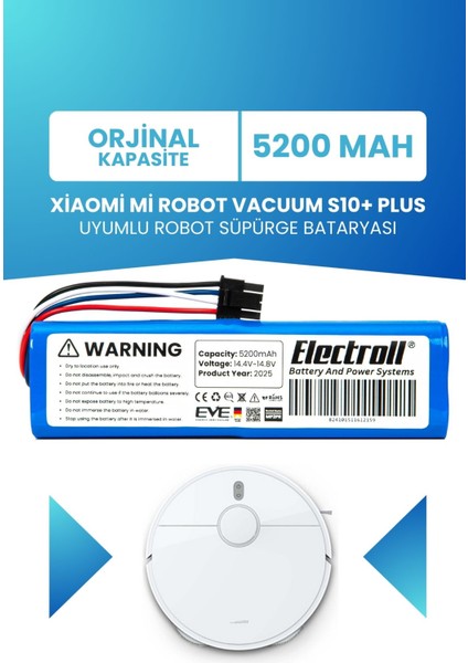 Xiaomi Mi Robot Vacuum S10+ Plus Uyumlu Batarya (Orjinal Kapasite) 5200MAH Robot Süpürge Pil B105