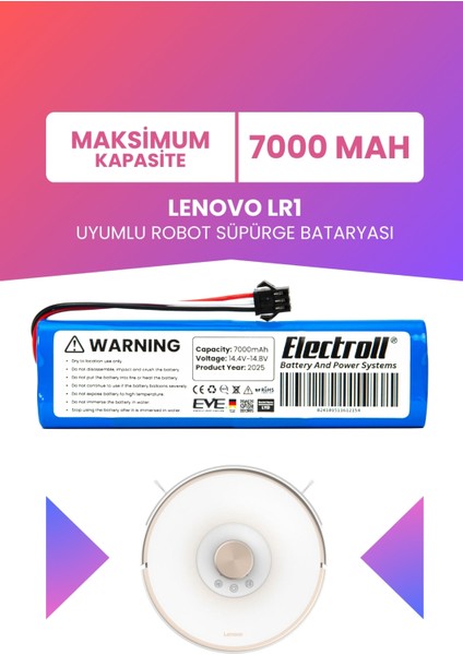 Lenovo Lr1 Uyumlu Batarya (Maksimum Kapasite) 7000MAH Pil Robot Süpürge Bataryası Değişimi