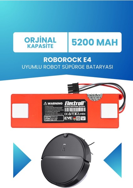 Roborock E4 Uyumlu Batarya (Orjinal Kapasite) 5200MAH Pil Kutulu Robot Süpürge Bataryası Değişimi