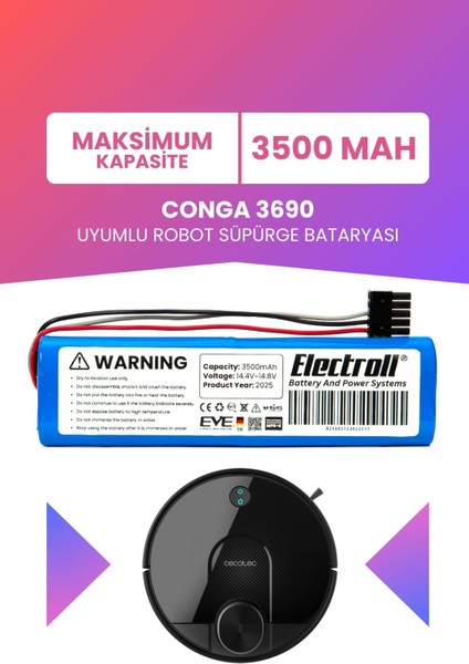 Conga 3690 Uyumlu Batarya (Maksimum Kapasite) 3500MAH Pil Robot Süpürge Bataryası Değişimi
