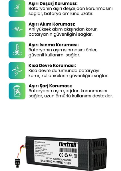 Samsung VR3MB77312K Uyumlu Batarya (Maksimum Kapasite) 7000MAH Pil Robot Süpürge Bataryası modelleri