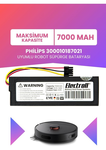 Philips 300010187021 Uyumlu Batarya (Maksimum Kapasite) 7000MAH Pil Robot Süpürge Bataryası Değişimi
