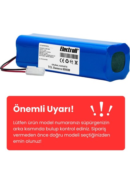 Tcl Sweeva 6000M Uyumlu Batarya (Orjinal Kapasite) 5000MAH Pil Robot Süpürge Bataryası Değişimi