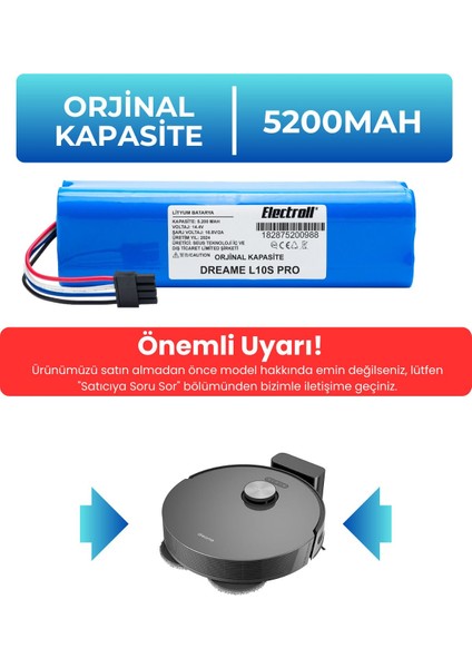 Dreame L10S Pro Uyumlu Batarya (Orjinal Kapasite) 5200MAH Pil Robot Süpürge Bataryası Değişimi