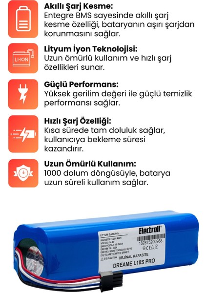 Dreame L10S Pro Uyumlu Batarya (Orjinal Kapasite) 5200MAH Pil Robot Süpürge Bataryası Değişimi modelleri